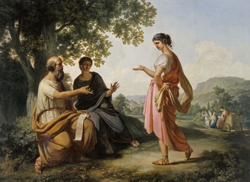 sokrates in gesprek met de wijze filosofe en priesteres diotima, geschilderd door franz caucig in 1810